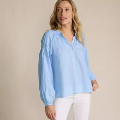 Women's Cotton Voile Long Sleeve Raglan Smocked Top
