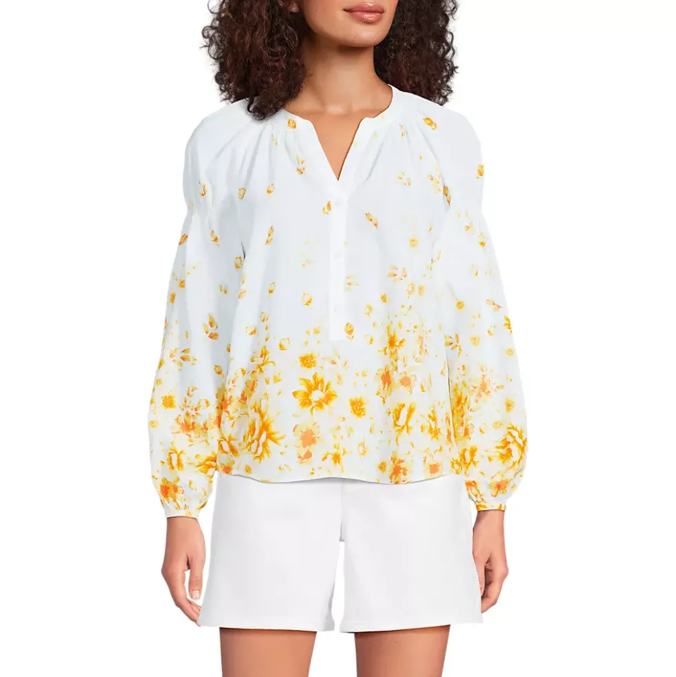 Women's Cotton Voile Long Sleeve Raglan Smocked Top