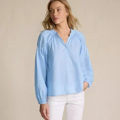 Women's Cotton Voile Long Sleeve Raglan Smocked Top