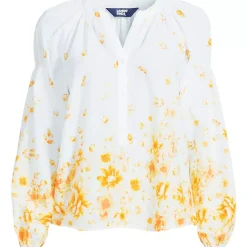 Women's Cotton Voile Long Sleeve Raglan Smocked Top