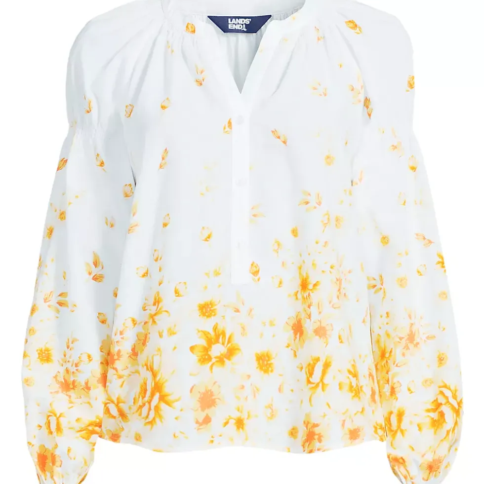 Women's Cotton Voile Long Sleeve Raglan Smocked Top