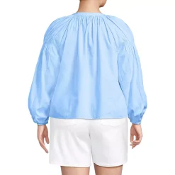 Women's Cotton Voile Long Sleeve Raglan Smocked Top