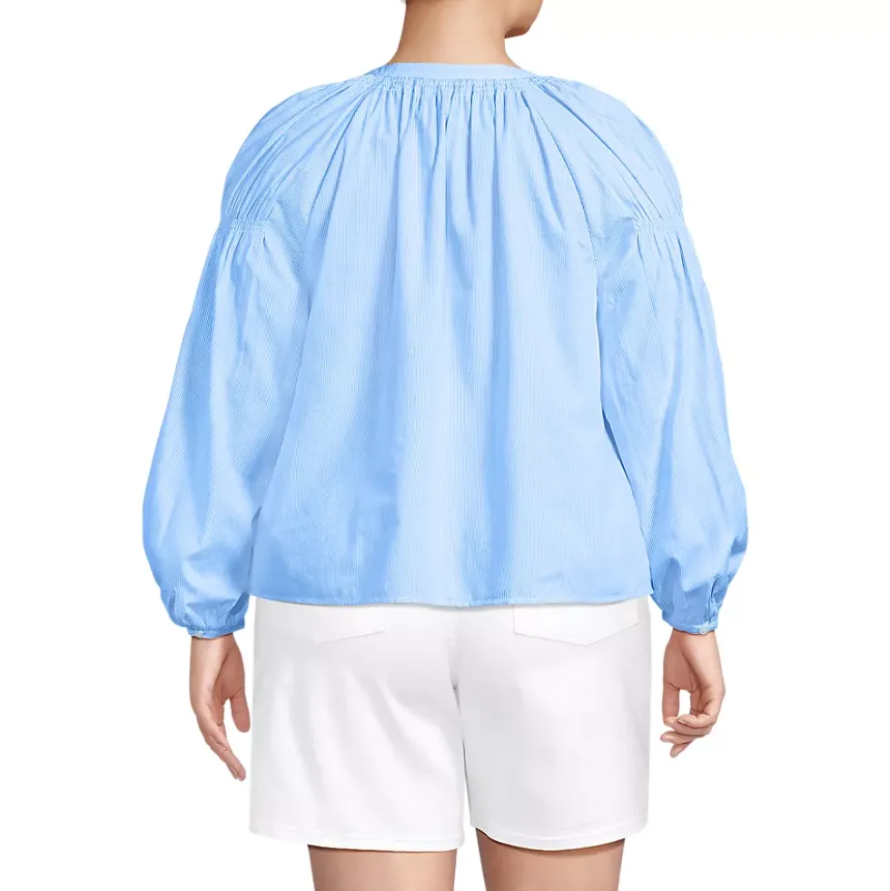 Women's Cotton Voile Long Sleeve Raglan Smocked Top