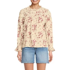 Women's Cotton Voile Long Sleeve Crew Neck Top