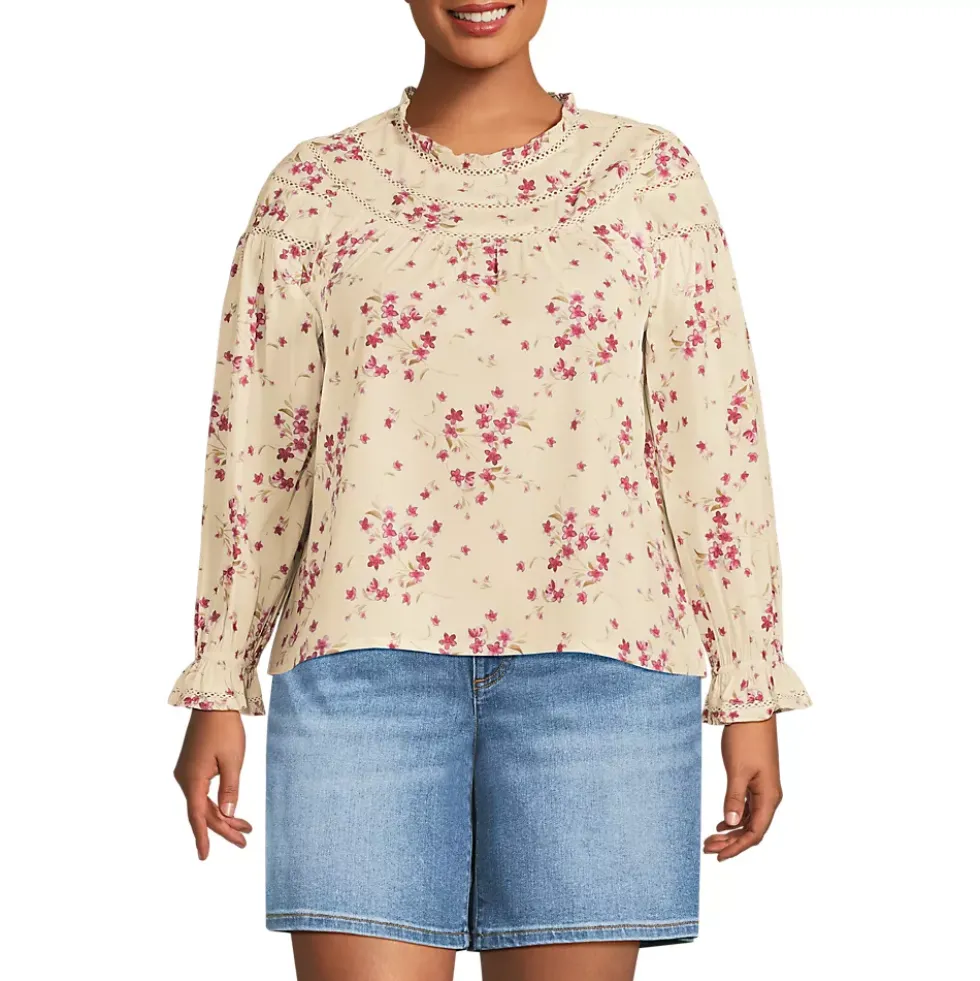 Women's Cotton Voile Long Sleeve Crew Neck Top