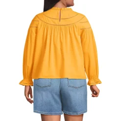 Women's Cotton Voile Long Sleeve Crew Neck Top