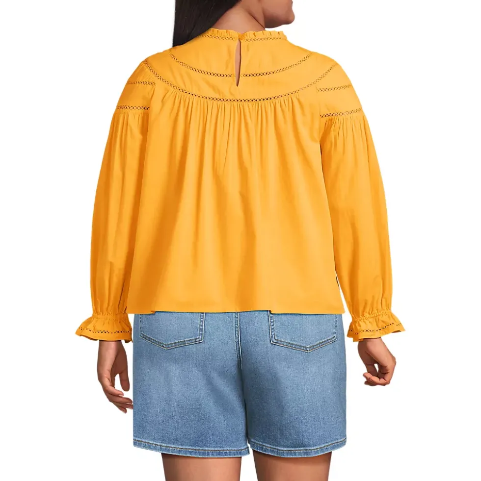 Women's Cotton Voile Long Sleeve Crew Neck Top