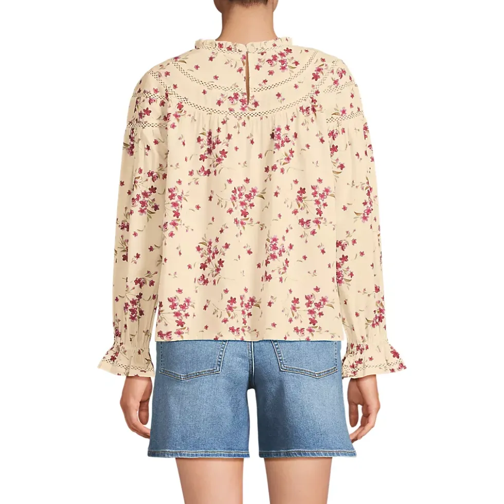 Women's Cotton Voile Long Sleeve Crew Neck Top