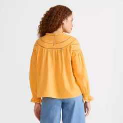 Women's Cotton Voile Long Sleeve Crew Neck Top