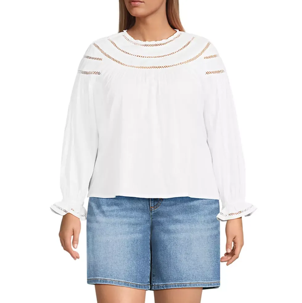 Women's Cotton Voile Long Sleeve Crew Neck Top