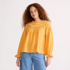 Women's Cotton Voile Long Sleeve Crew Neck Top