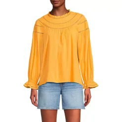 Women's Cotton Voile Long Sleeve Crew Neck Top