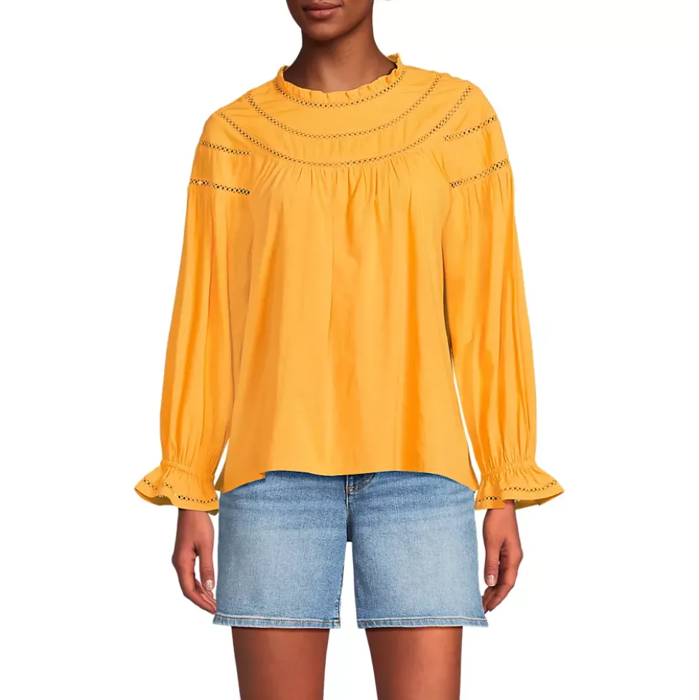 Women's Cotton Voile Long Sleeve Crew Neck Top