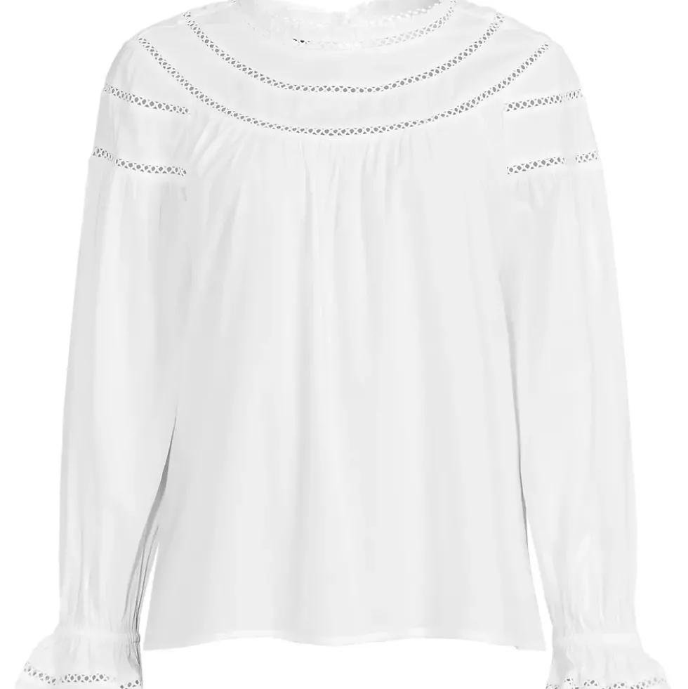 Women's Cotton Voile Long Sleeve Crew Neck Top