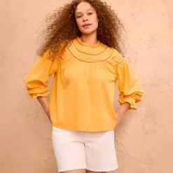 Women's Cotton Voile Long Sleeve Crew Neck Top