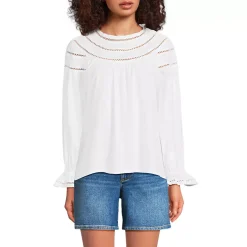 Women's Cotton Voile Long Sleeve Crew Neck Top