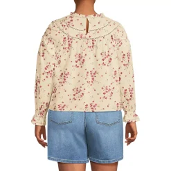 Women's Cotton Voile Long Sleeve Crew Neck Top
