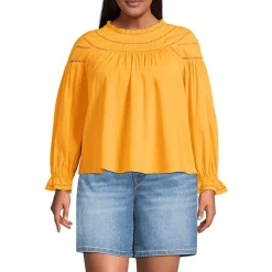 Women's Cotton Voile Long Sleeve Crew Neck Top