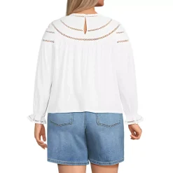 Women's Cotton Voile Long Sleeve Crew Neck Top