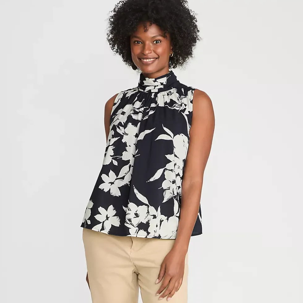 Women's Cotton Voile Mock Neck Blouse