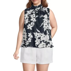 Women's Cotton Voile Mock Neck Blouse