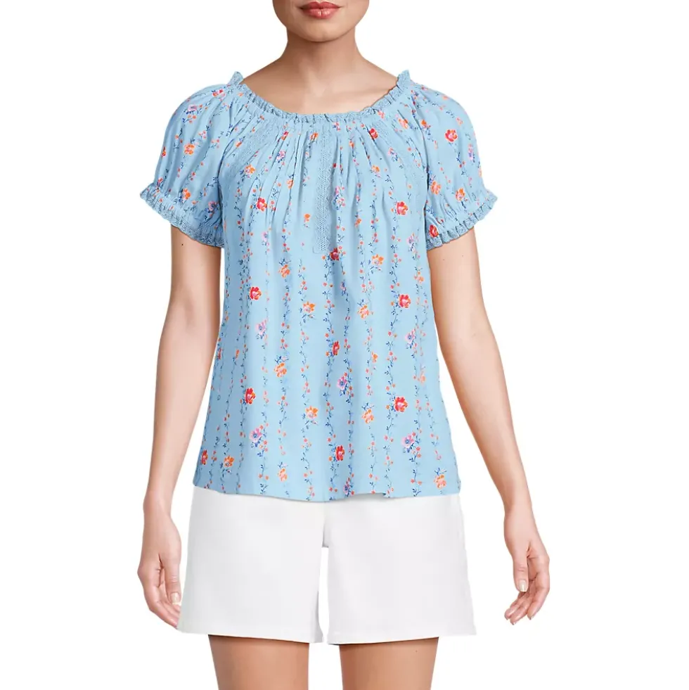 Women's Cotton Voile Pintuck Trim Blouse