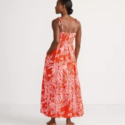 Women's Cotton Voile Vneck Tie Strap Maxi Dress