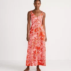 Women's Cotton Voile Vneck Tie Strap Maxi Dress