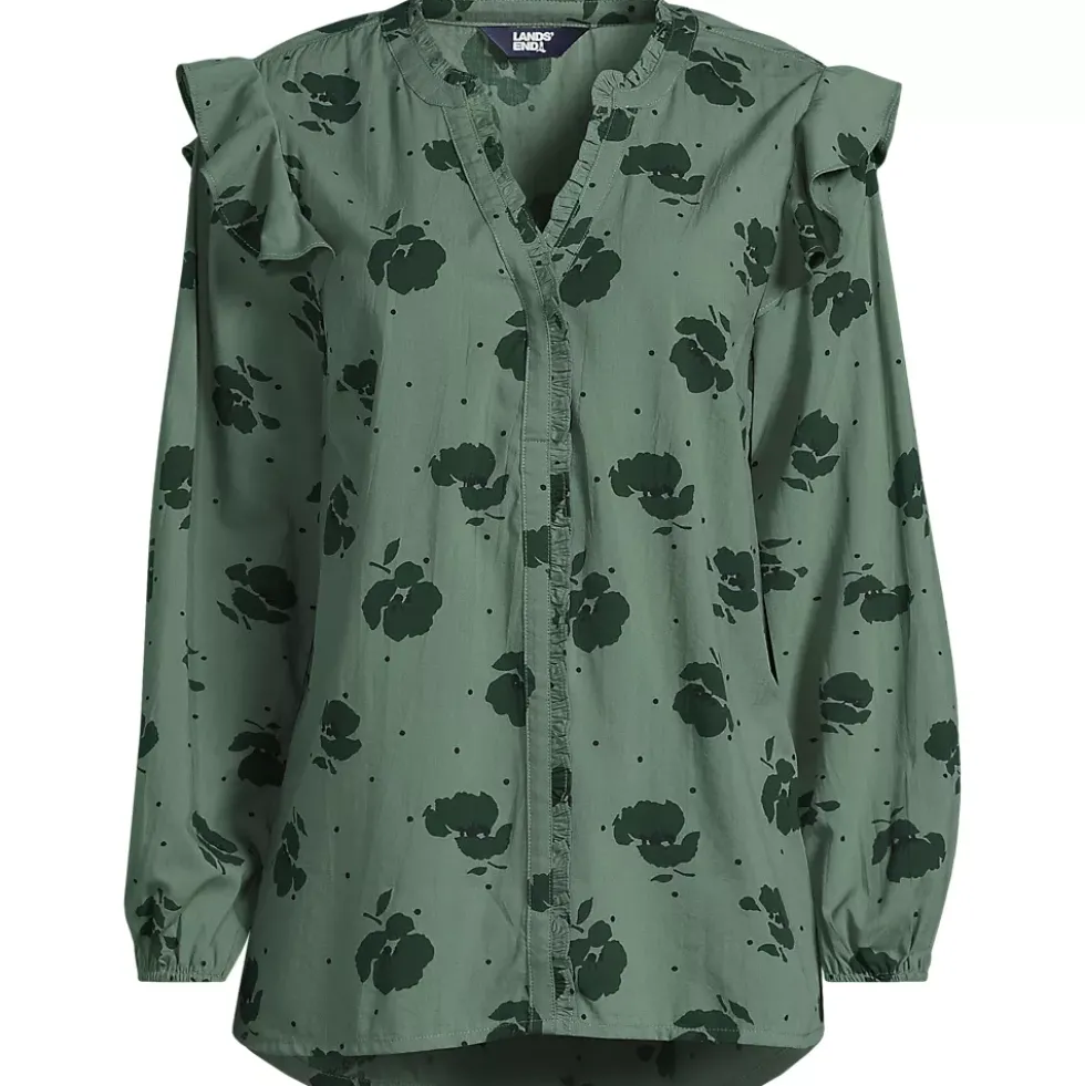Women's Cotton Voille Ruffle Front Blouse