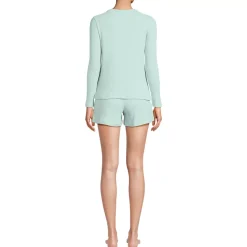 Women's Cozy Brushed Rib 2 Piece Pajama Set - Long Sleeve Top and Shorts