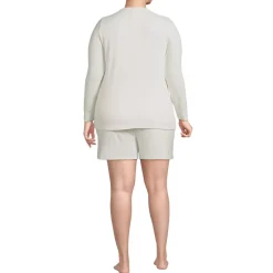 Women's Cozy Brushed Rib 2 Piece Pajama Set - Long Sleeve Top and Shorts