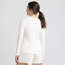 Women's Cozy Brushed Rib 2 Piece Pajama Set - Long Sleeve Top and Shorts