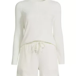 Women's Cozy Brushed Rib 2 Piece Pajama Set - Long Sleeve Top and Shorts