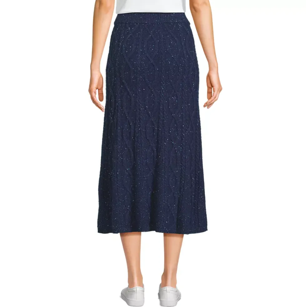 Women's Cozy Lofty Cable Fluted Midi Sweater Skirt