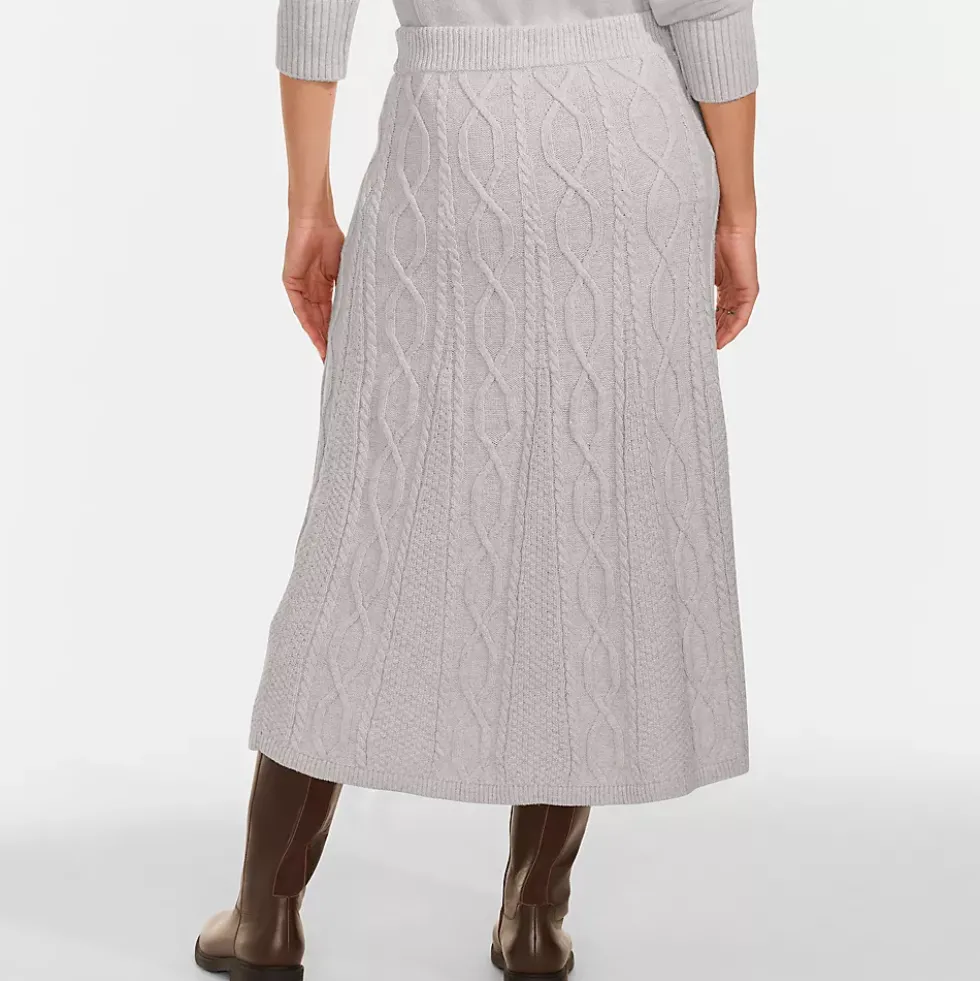 Women's Cozy Lofty Cable Fluted Midi Sweater Skirt