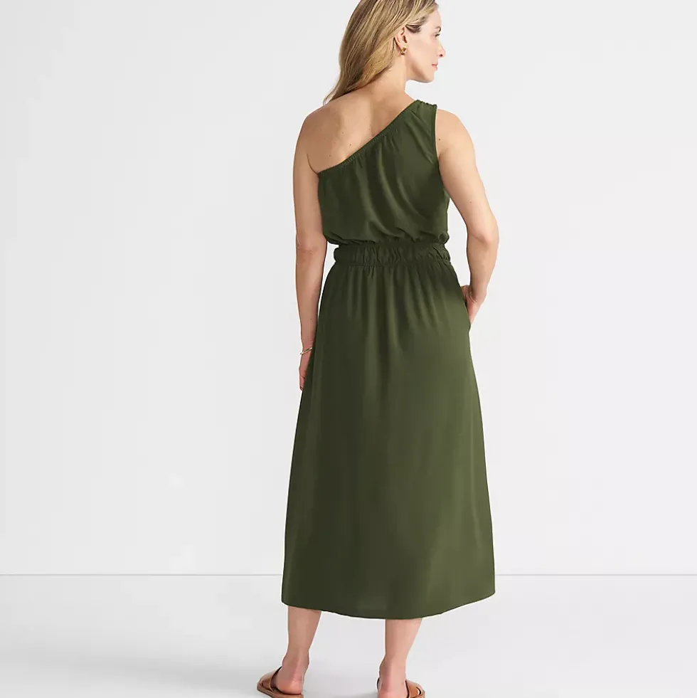 Women's Creaseless One Shoulder Midi Dress