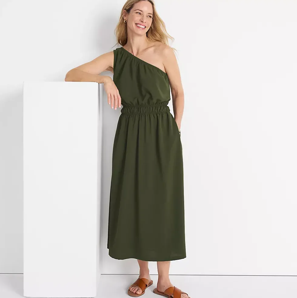 Women's Creaseless One Shoulder Midi Dress