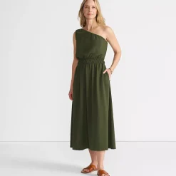 Women's Creaseless One Shoulder Midi Dress