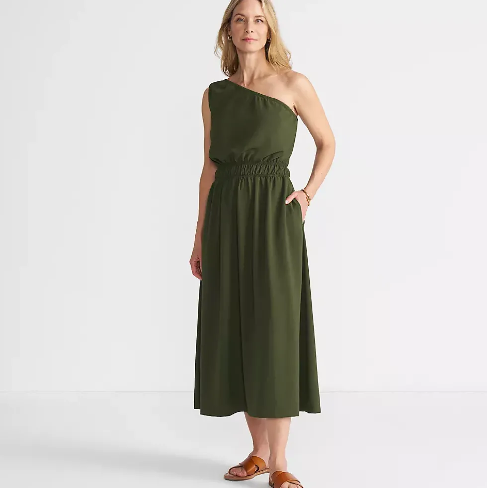 Women's Creaseless One Shoulder Midi Dress