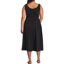 Women's Creaseless Scoop Neck Smocked Midi Dress