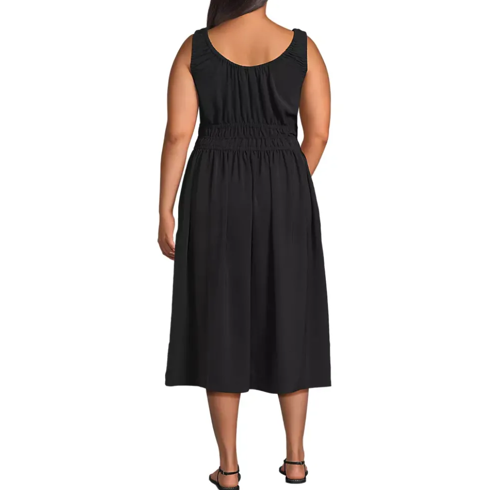 Women's Creaseless Scoop Neck Smocked Midi Dress