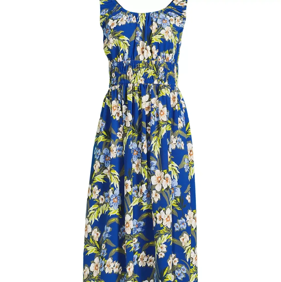 Women's Creaseless Scoop Neck Smocked Midi Dress