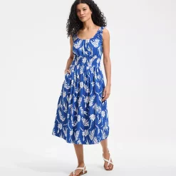 Women's Creaseless Scoop Neck Smocked Midi Dress