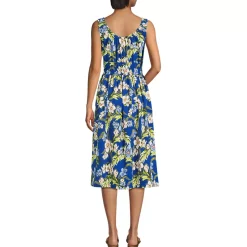 Women's Creaseless Scoop Neck Smocked Midi Dress