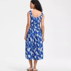 Women's Creaseless Scoop Neck Smocked Midi Dress