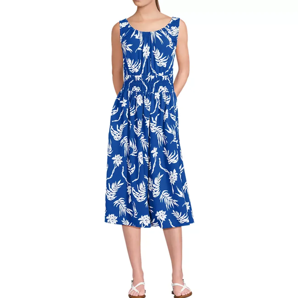 Women's Creaseless Scoop Neck Smocked Midi Dress