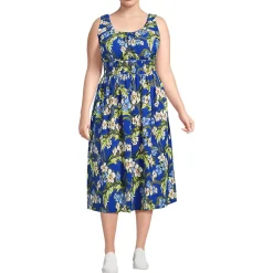 Women's Creaseless Scoop Neck Smocked Midi Dress