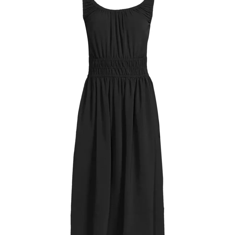 Women's Creaseless Scoop Neck Smocked Midi Dress