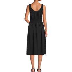 Women's Creaseless Scoop Neck Smocked Midi Dress