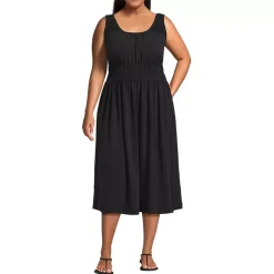 Women's Creaseless Scoop Neck Smocked Midi Dress